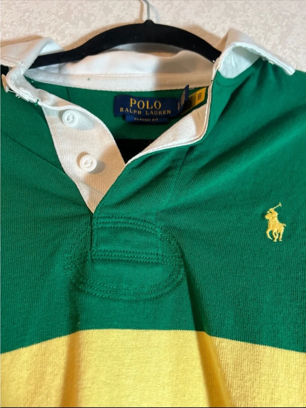 Ralph Lauren Green Polo with Yellow and Blue Stripes